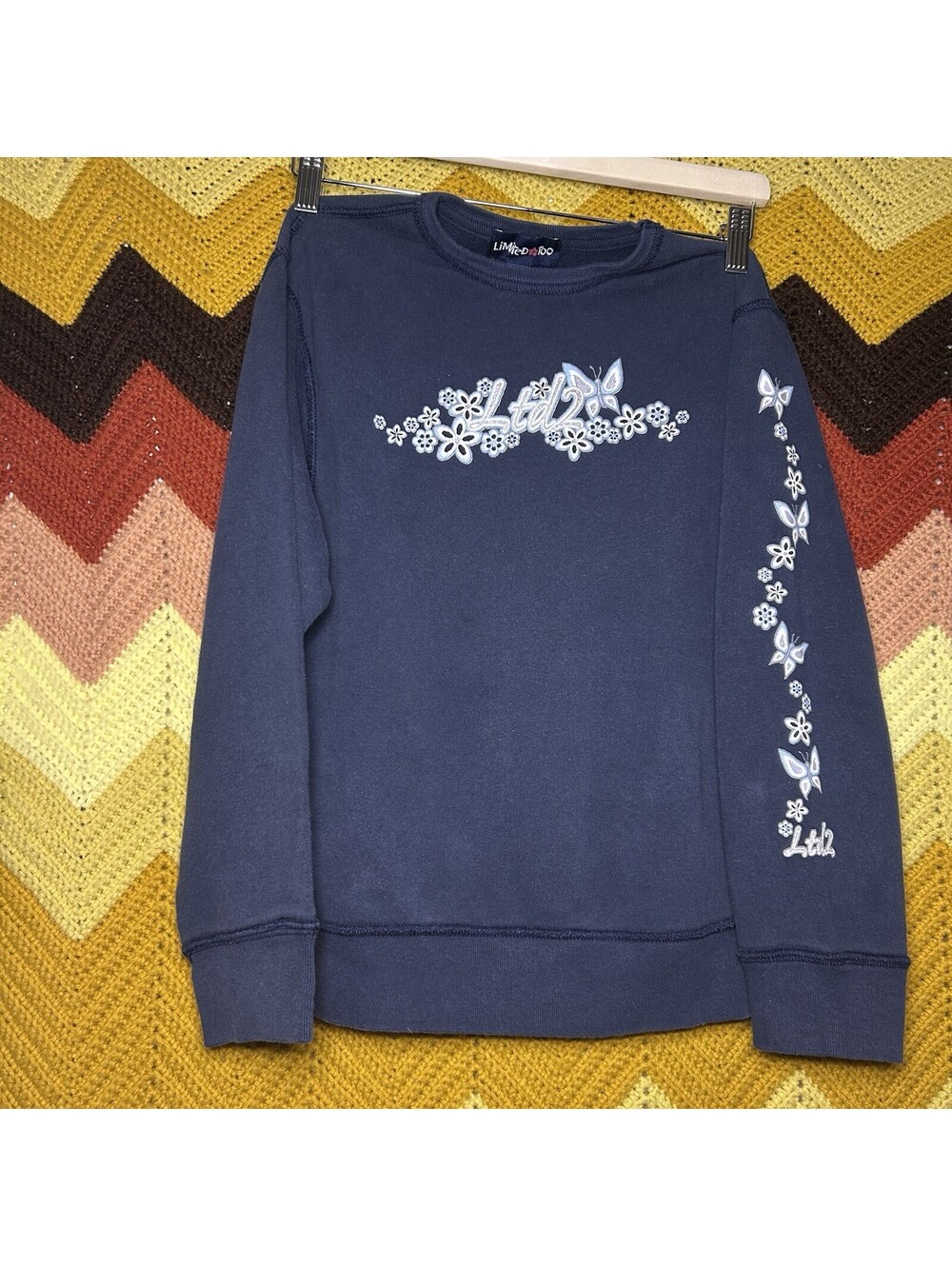 Vintage The Limited Too Athletic Crewneck Blue With Butterflied Glitter Sz 14